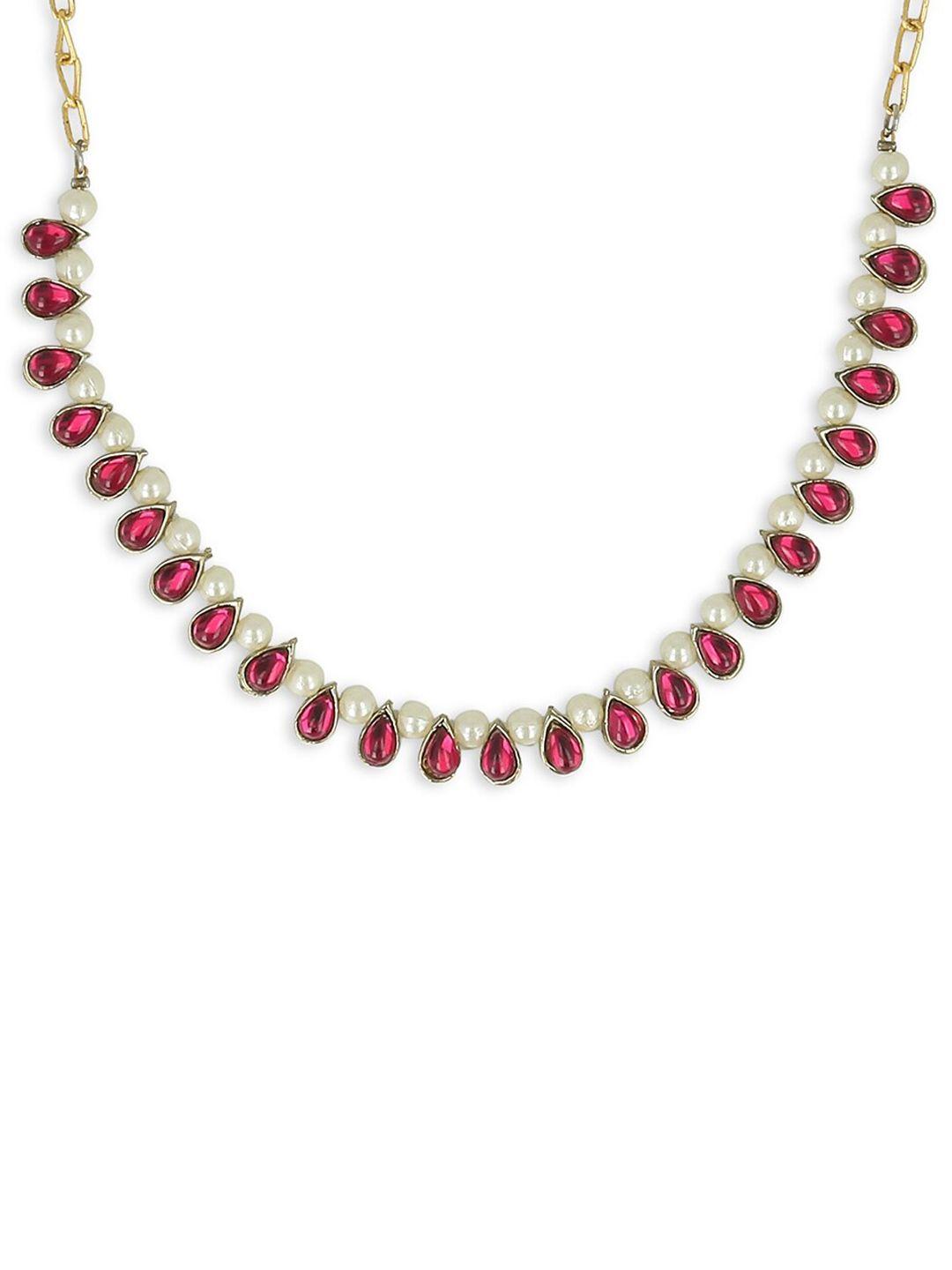 akshara girls pink & white stone studded beaded choker necklace