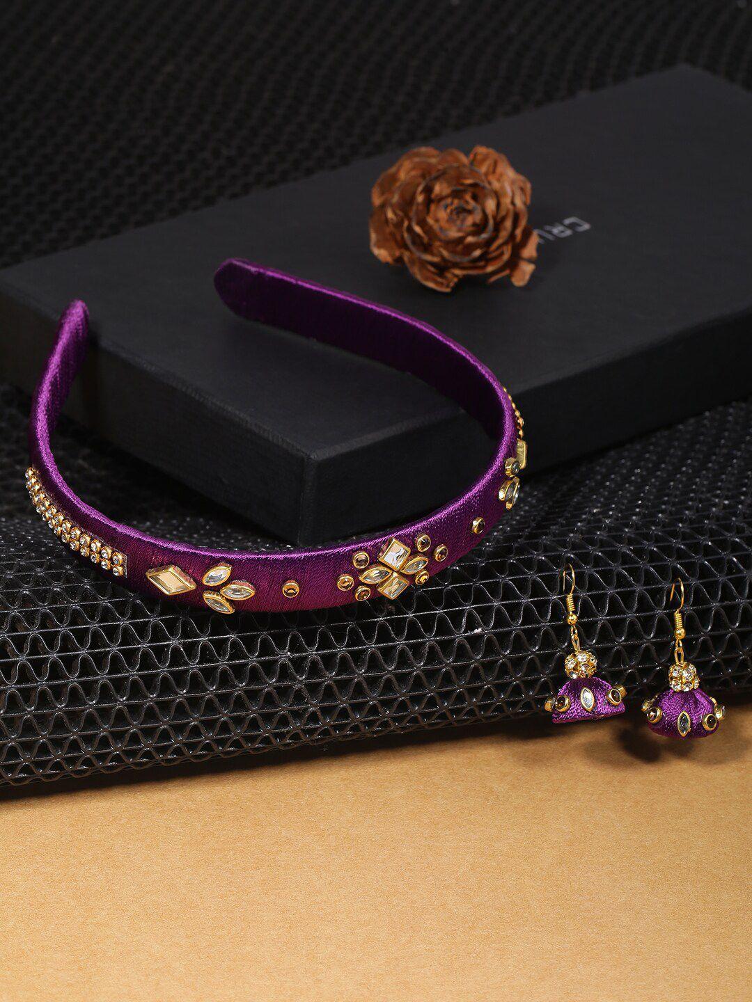 akshara girls purple & gold-toned set of 2 beaded hair accessory set