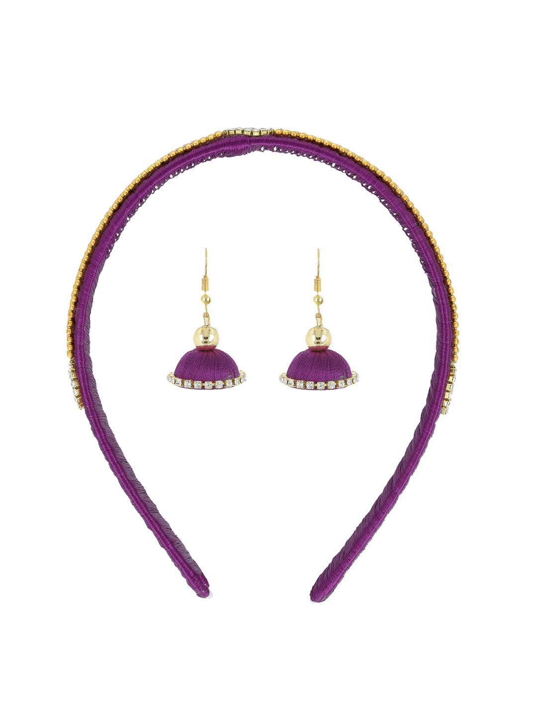 akshara girls purple set of 2 beaded hairband & a pair of earrings