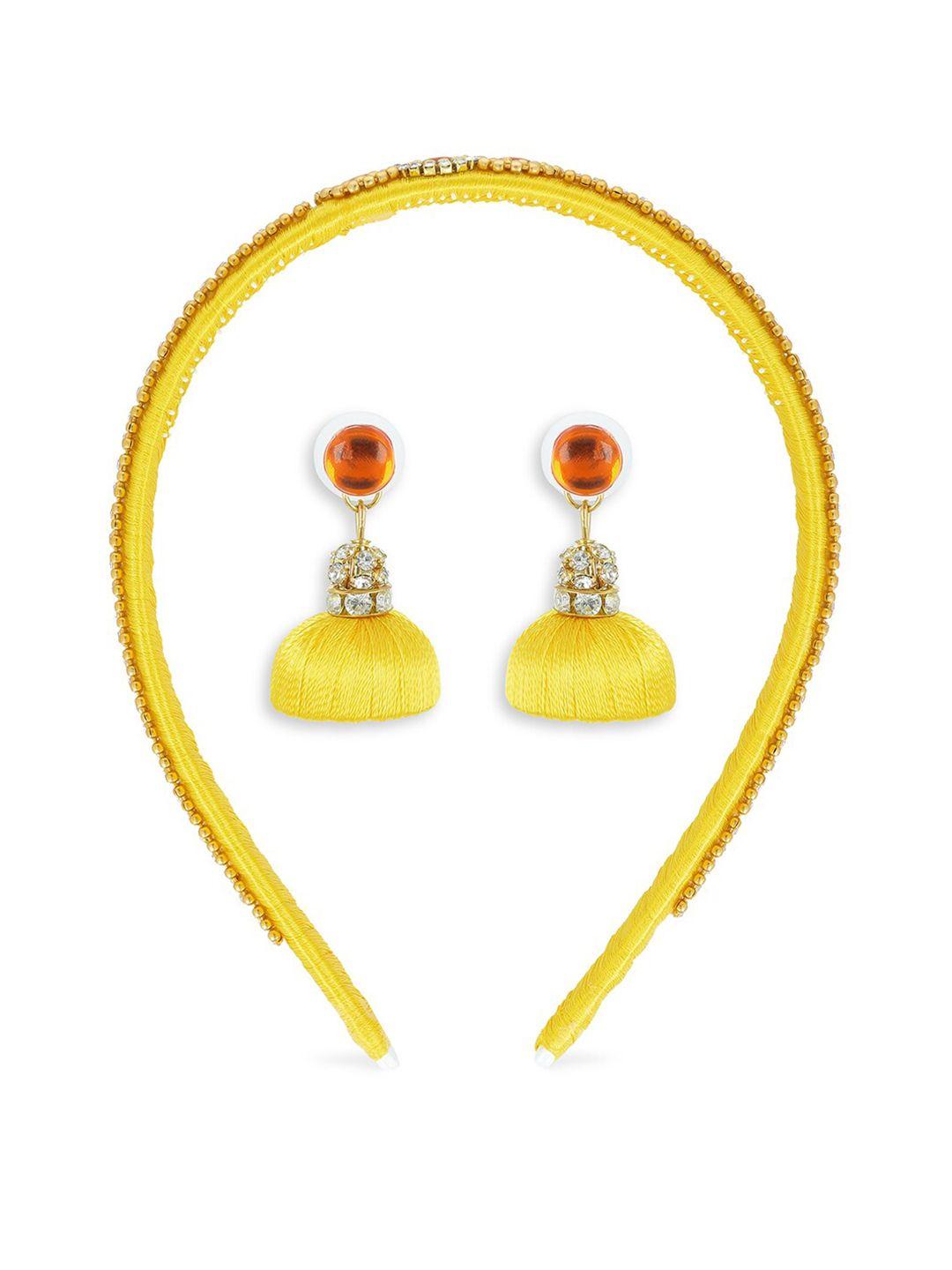 akshara girls yellow & gold-toned beaded hair accessory set