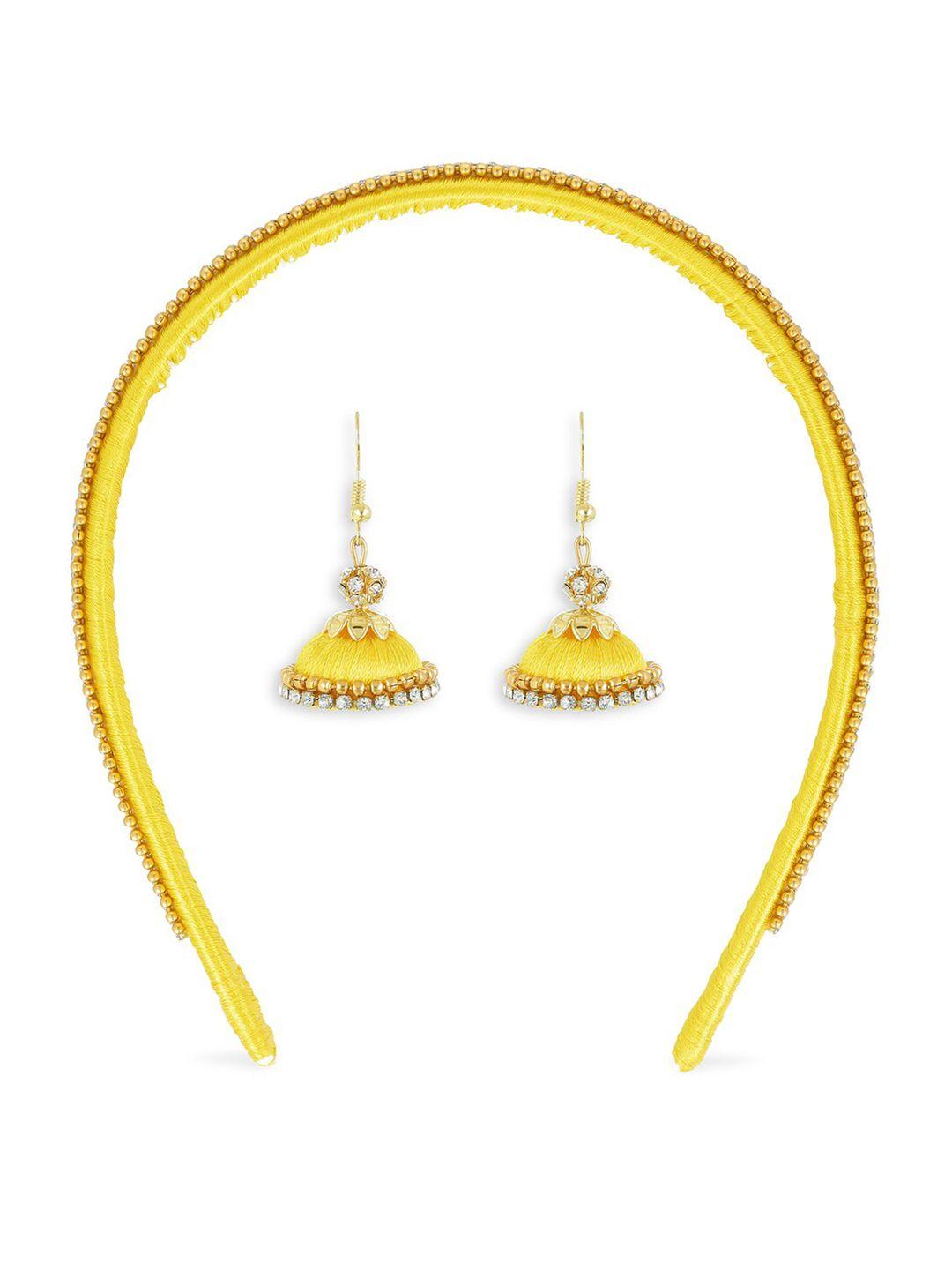 akshara girls yellow & gold-toned beaded hairband with jhumka