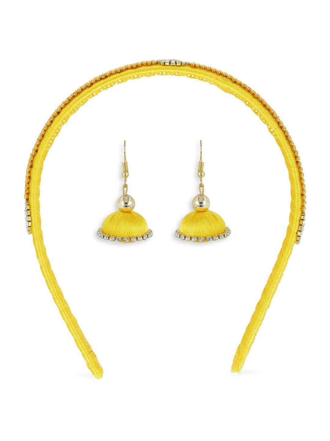 akshara girls yellow & gold-toned hair band with earrings