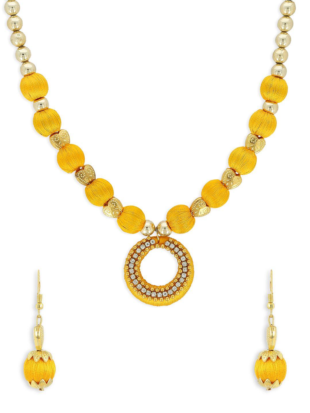 akshara girls yellow & gold-toned stone-studded handcrafted beaded jewellery set