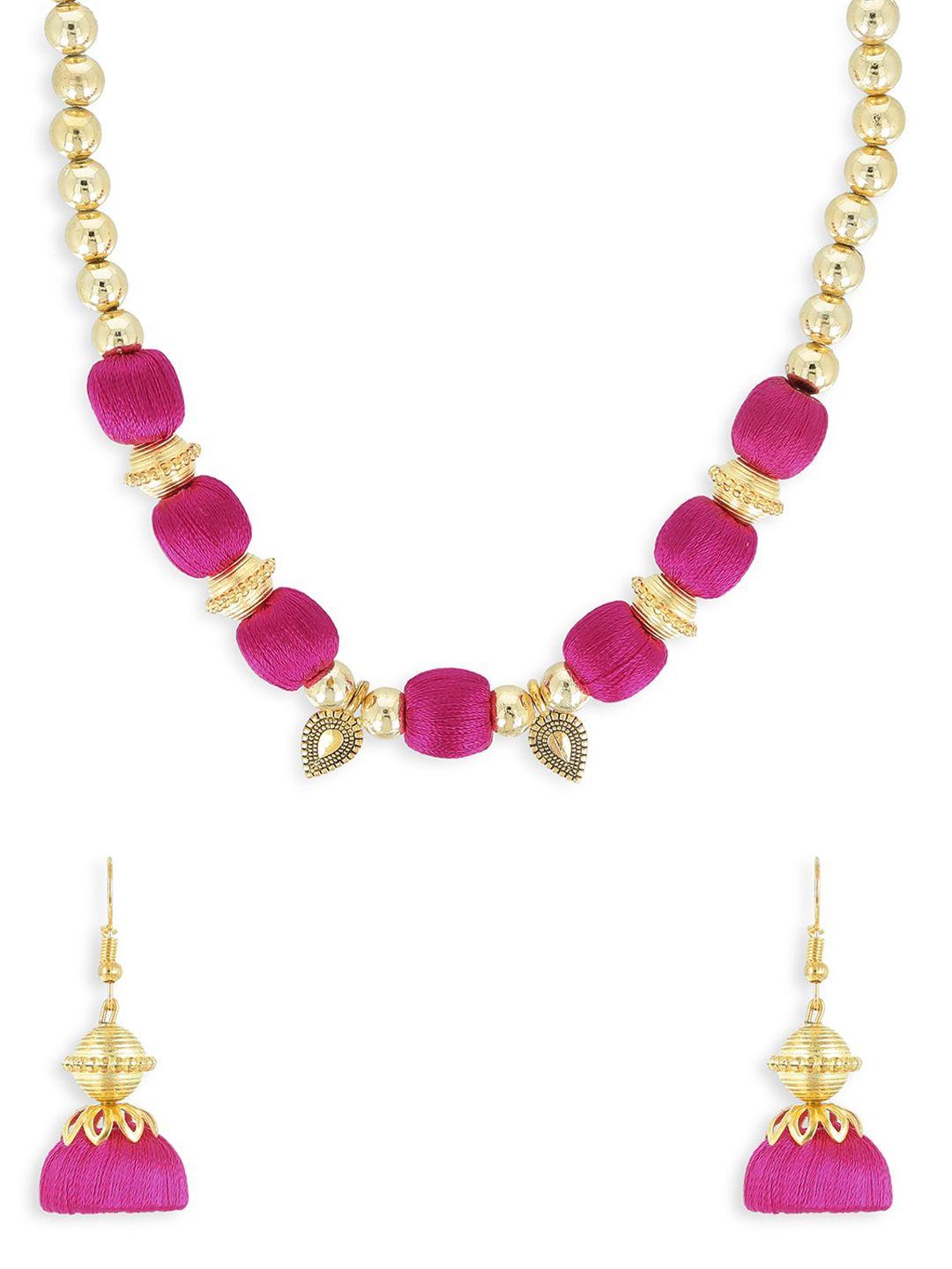 akshara gold-plated pink handcrafted jewellery set