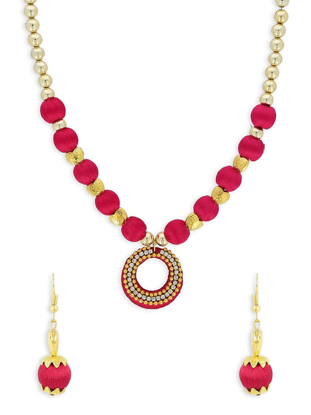 akshara gold-plated red & beige beaded handcrafted jewellery set