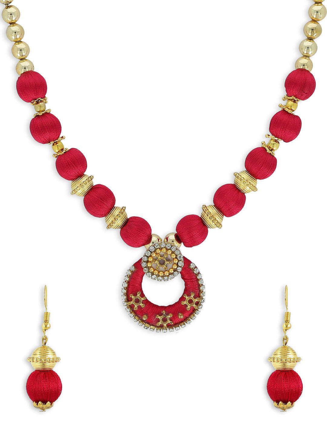 akshara gold-plated red & beige beaded handcrafted jewellery set