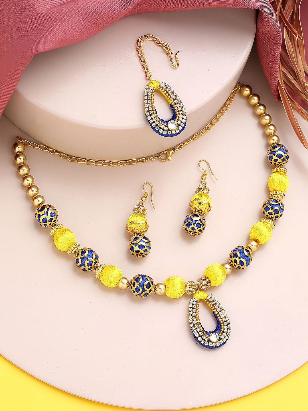 akshara gold-plated stone studded & pearl beaded jewellery set
