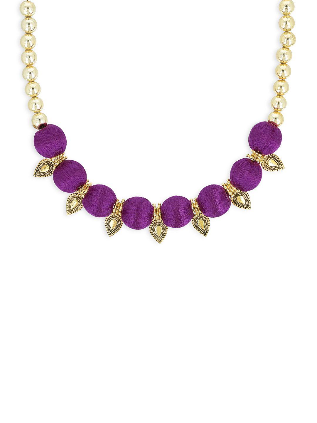 akshara gold-toned & purple handcrafted beaded necklace