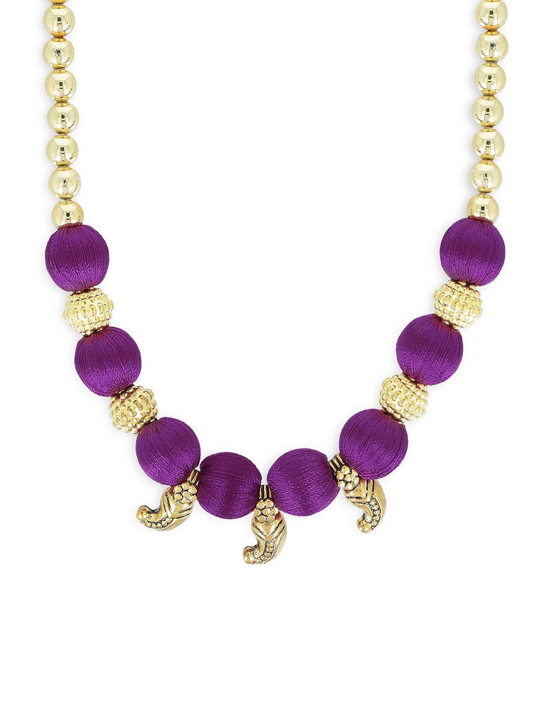 akshara gold-toned & purple handcrafted beaded necklace