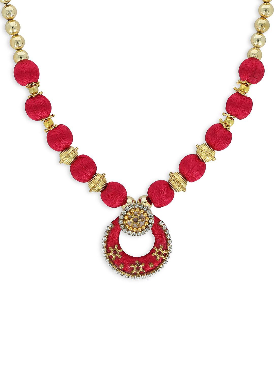 akshara gold-toned & red handcrafted beaded necklace
