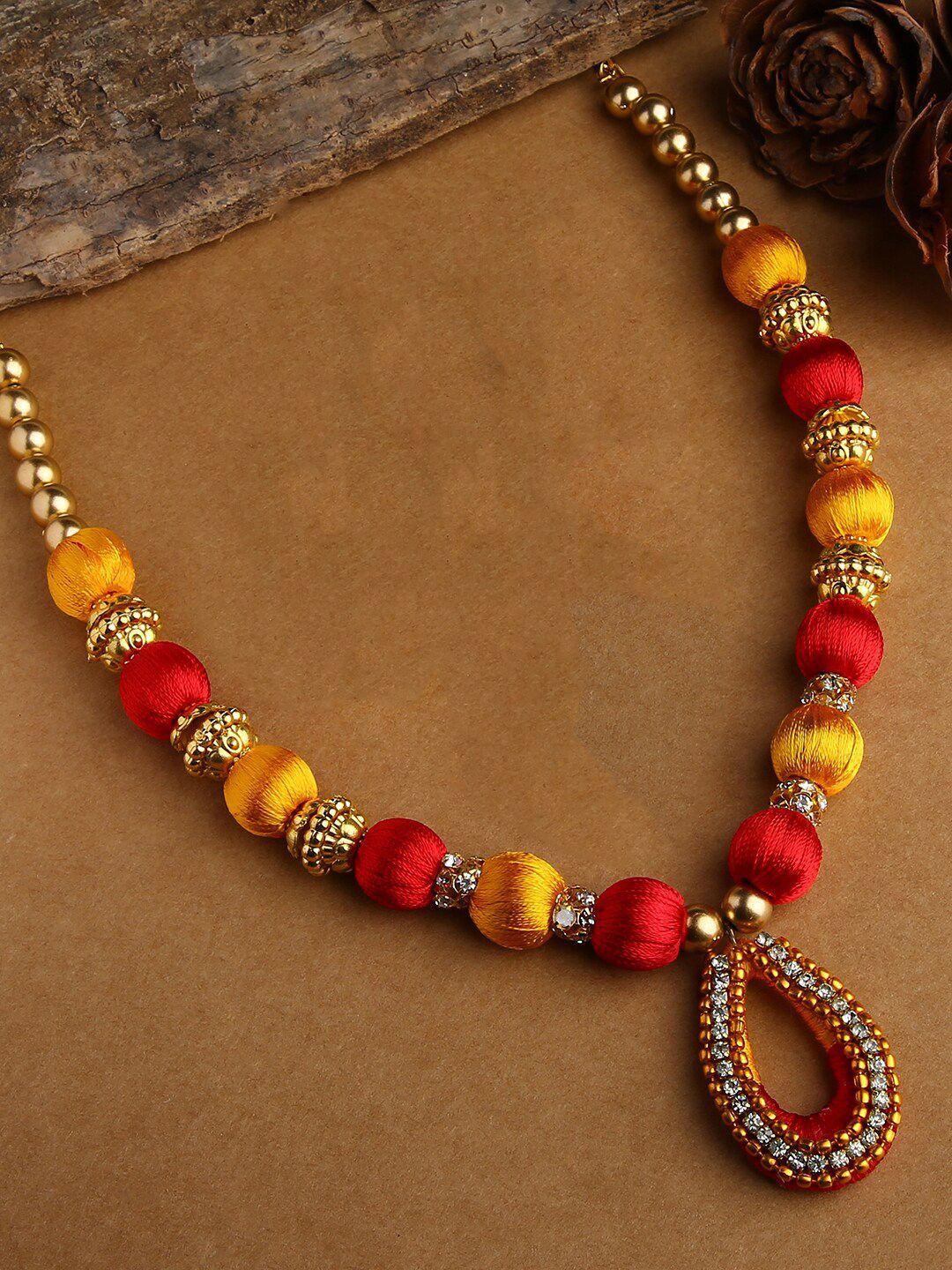 akshara gold-toned & red silk thread necklace
