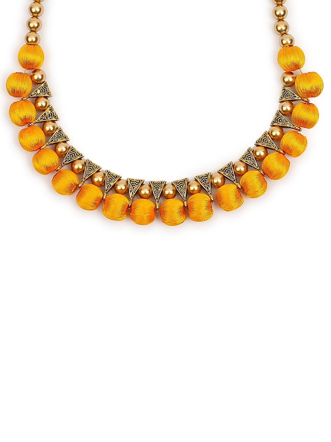 akshara gold-toned & yellow beaded handcrafted choker necklace