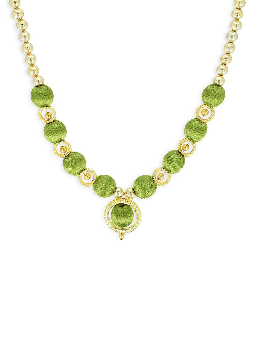 akshara gold-toned and green handcrafted beaded necklace