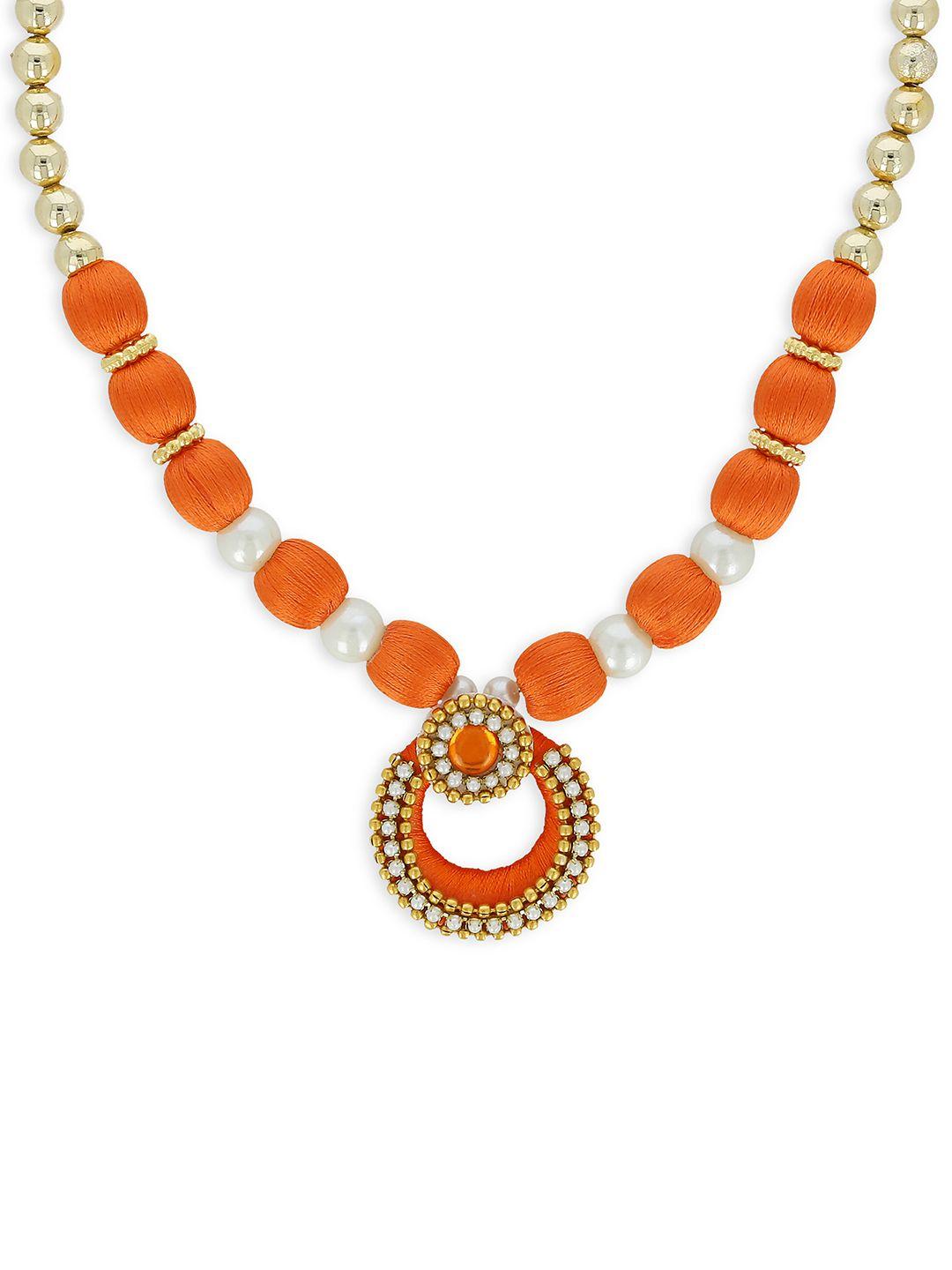 akshara gold-toned and orange handcrafted beaded necklace