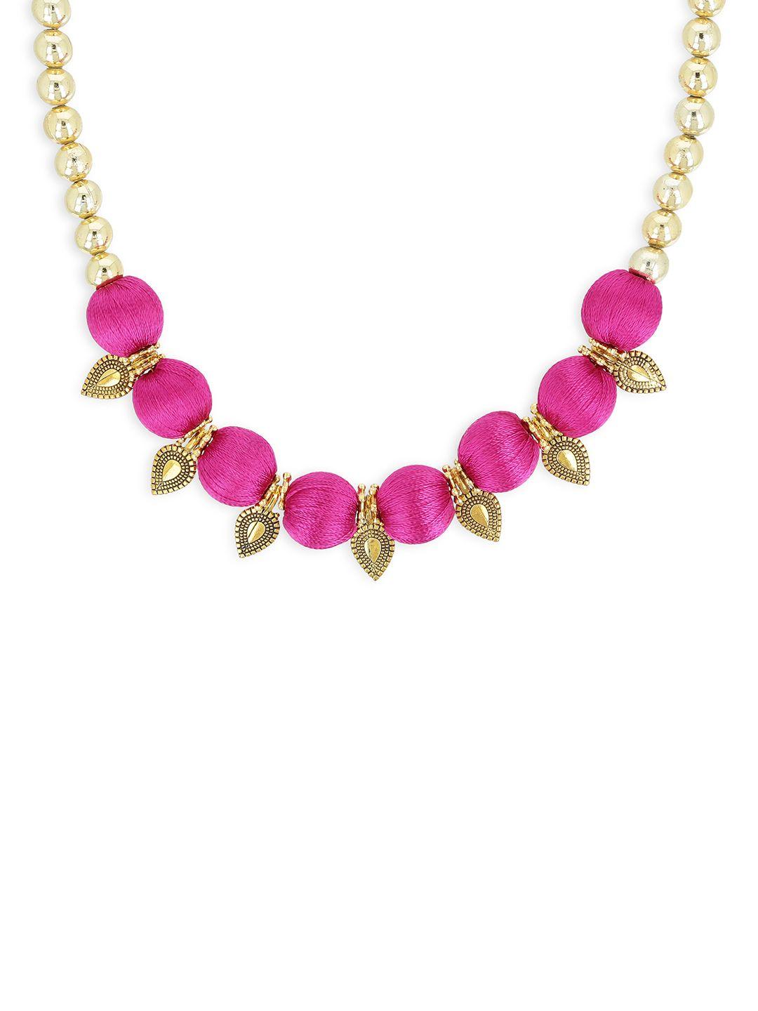 akshara gold-toned and pink handcrafted beaded necklace