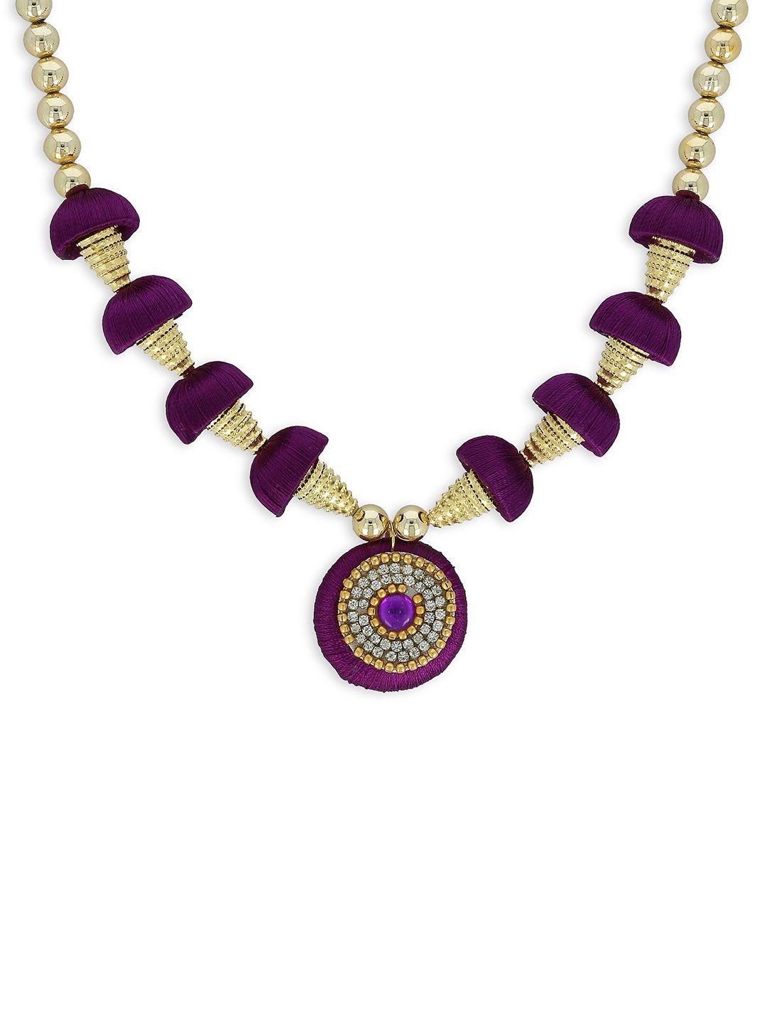 akshara gold-toned and purple handcrafted beaded necklace