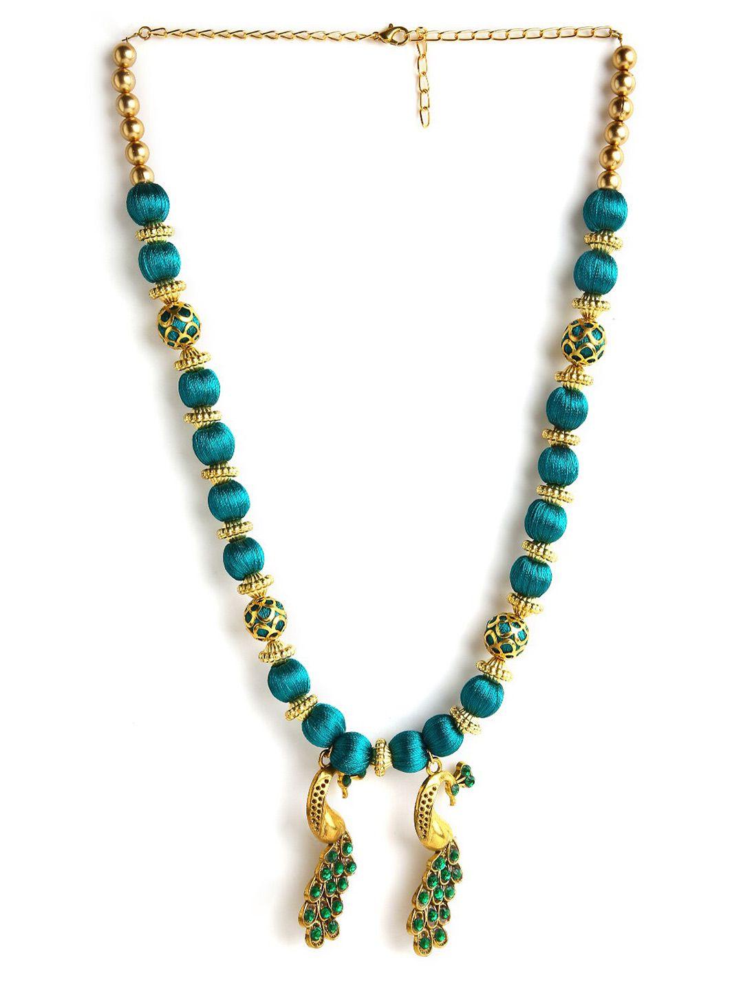 akshara green & gold-toned german silver gold-plated handcrafted necklace