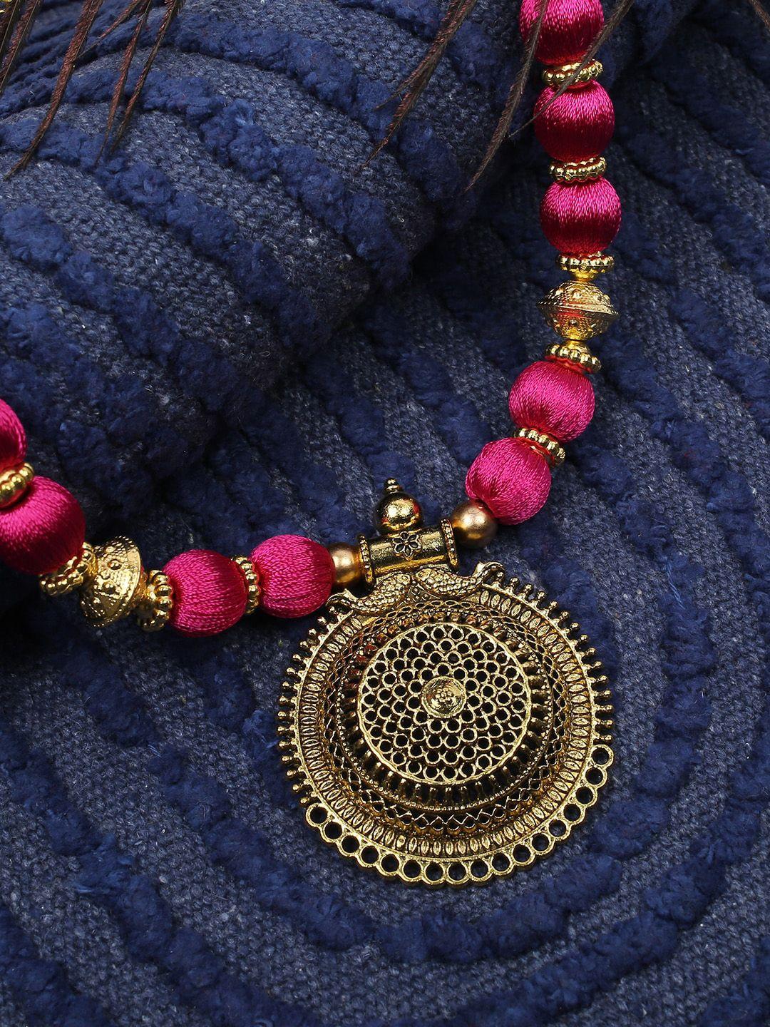 akshara pink & gold-toned brass brass-plated handcrafted necklace