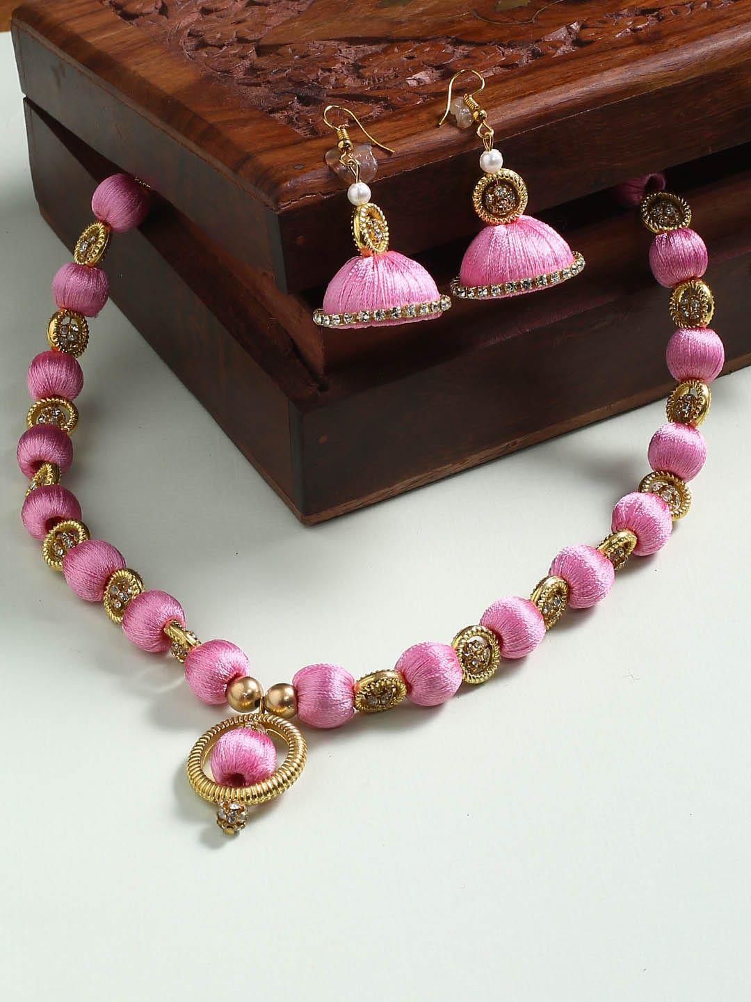 akshara pink & gold-toned german silver jewelry set