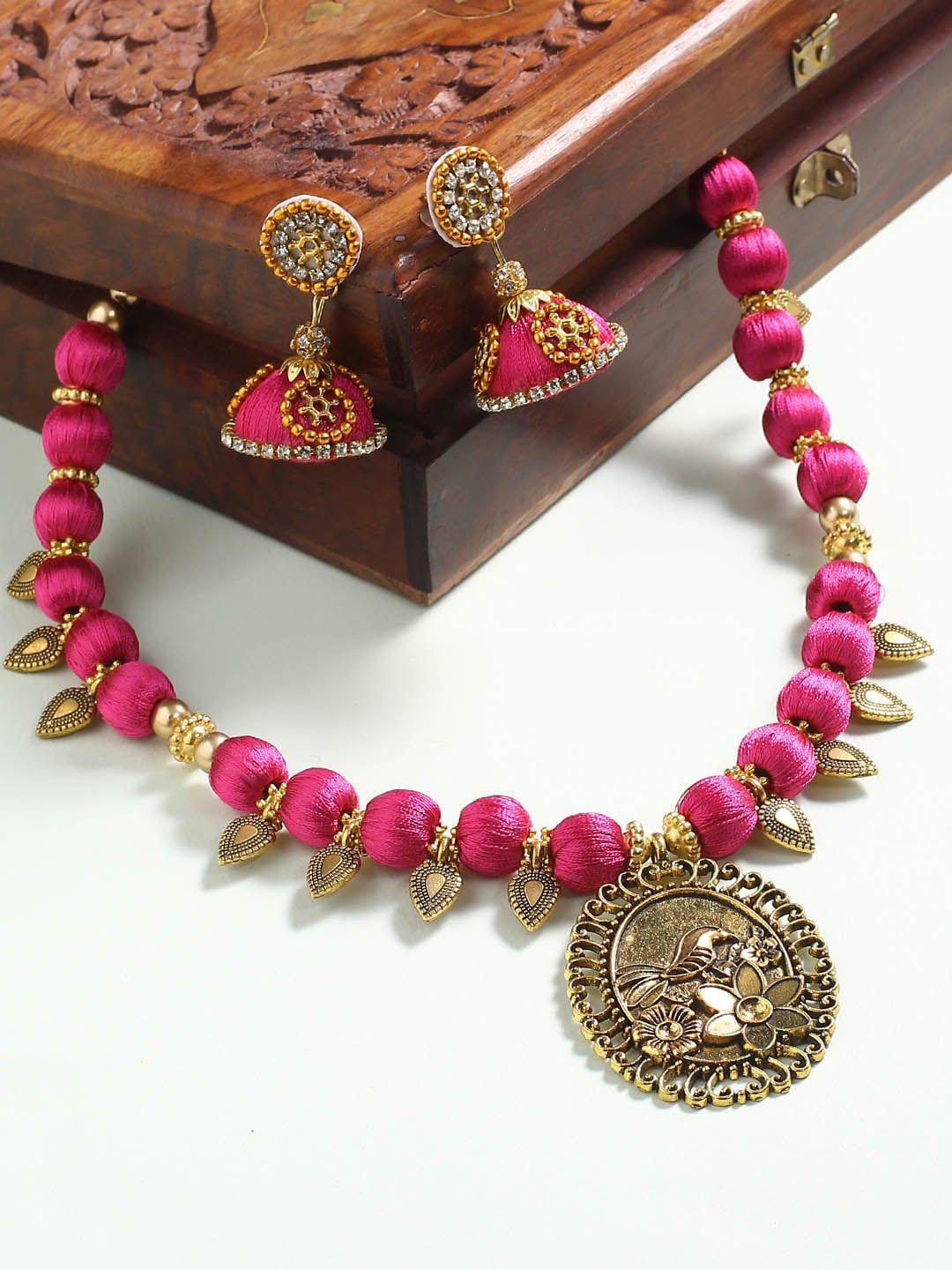 akshara pink german silver brass plated jewellery set