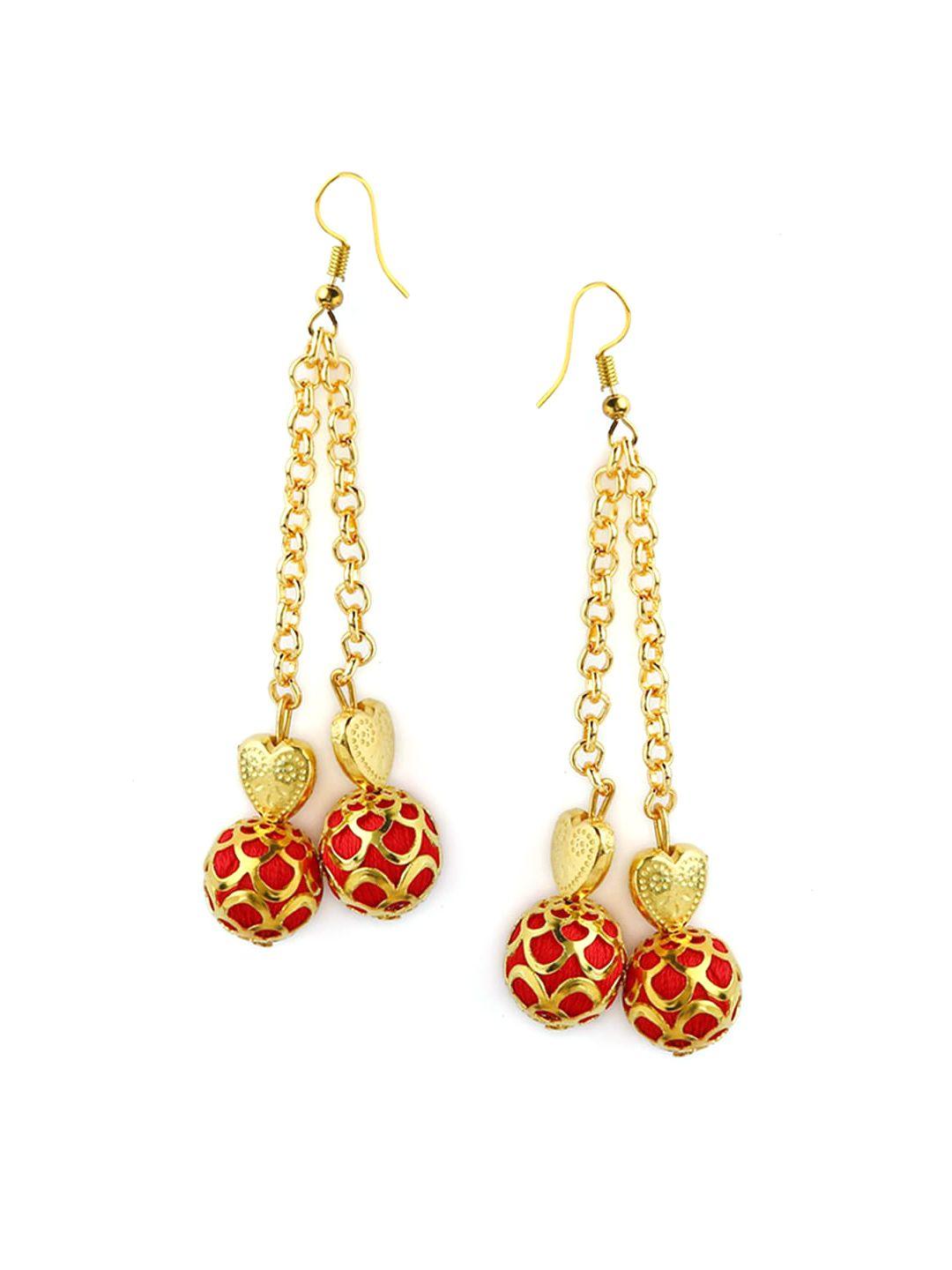 akshara red & gold-toned contemporary drop earrings