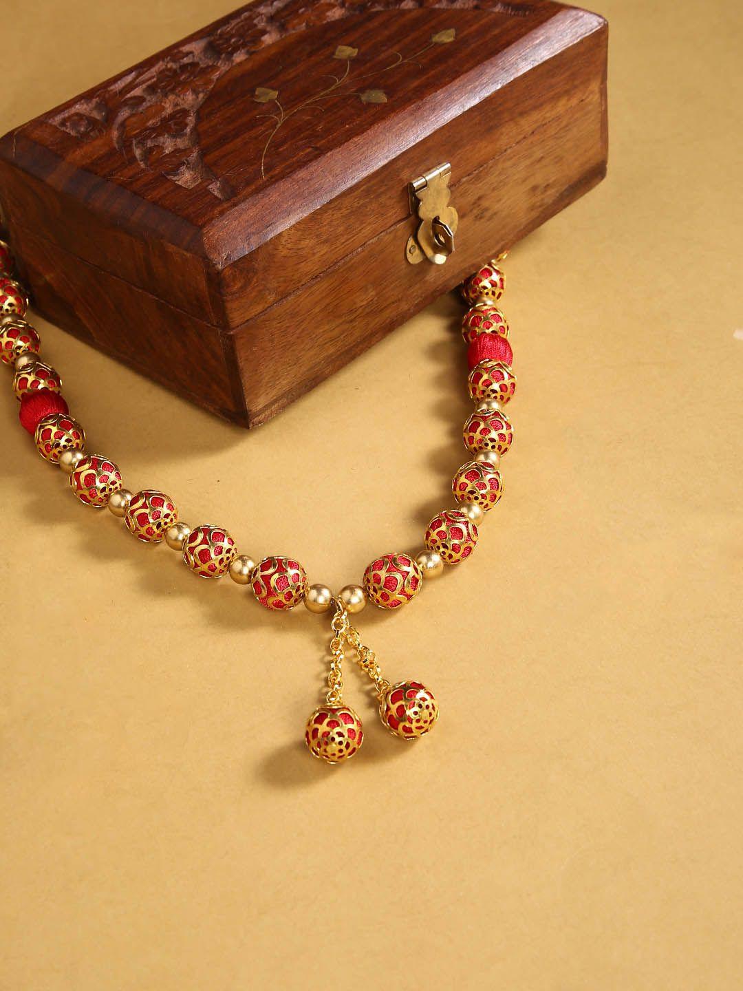 akshara red & gold-toned german silver gold-plated handcrafted necklace