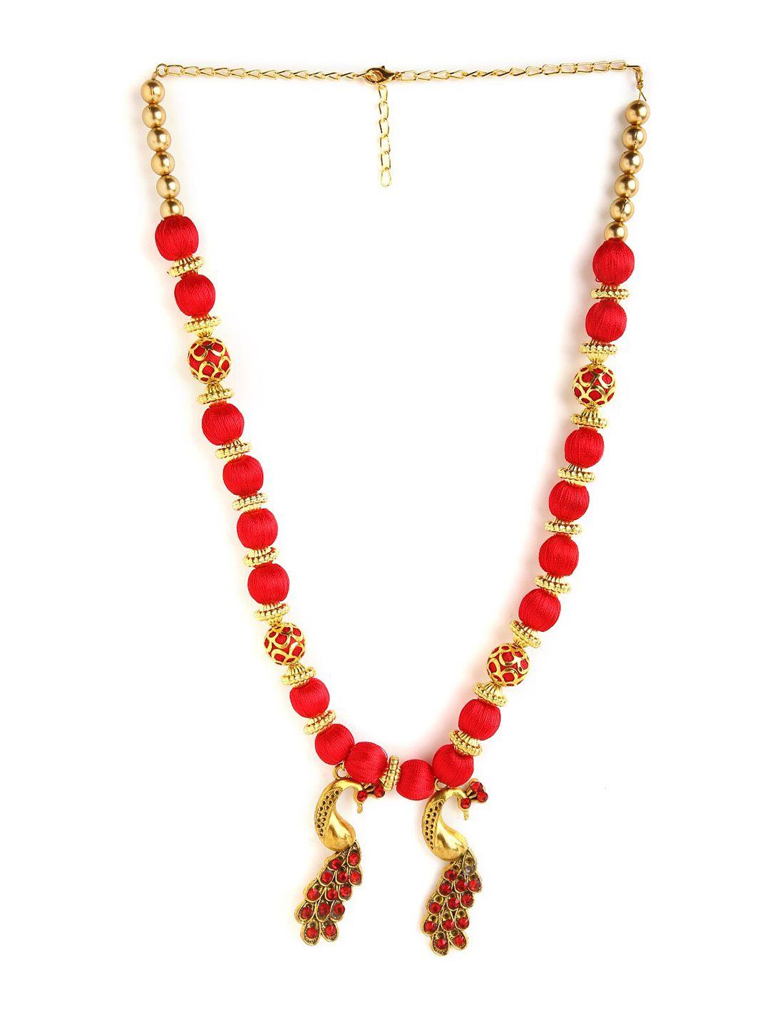 akshara red & gold-toned german silver gold-plated handcrafted necklace