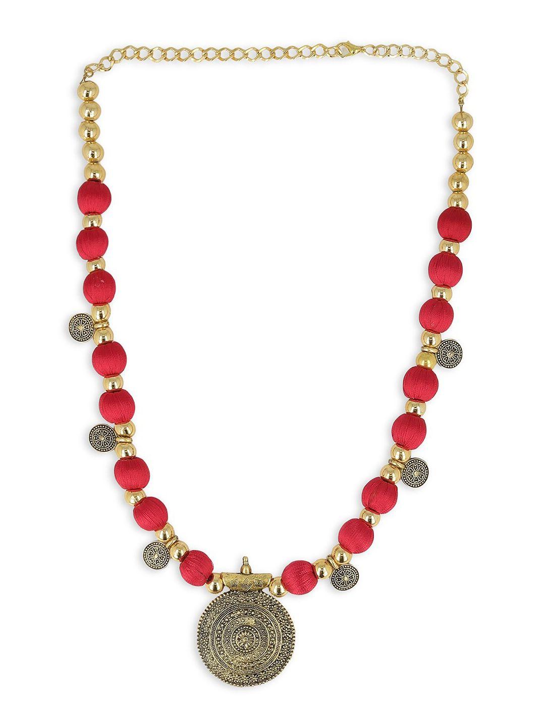 akshara red & gold-toned handcrafted brass necklace