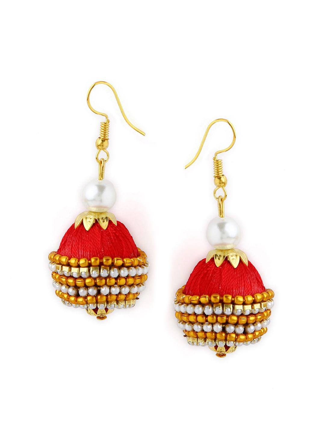 akshara red dome shaped drop earrings