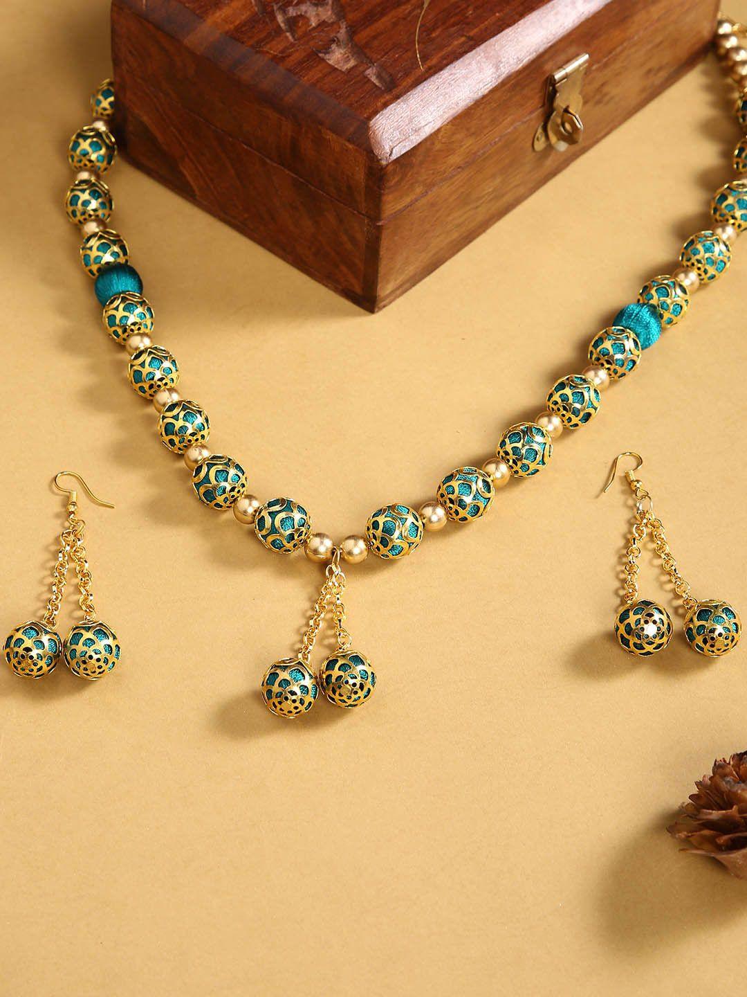 akshara women multicoloured handcrafted brass-plated jewellery set