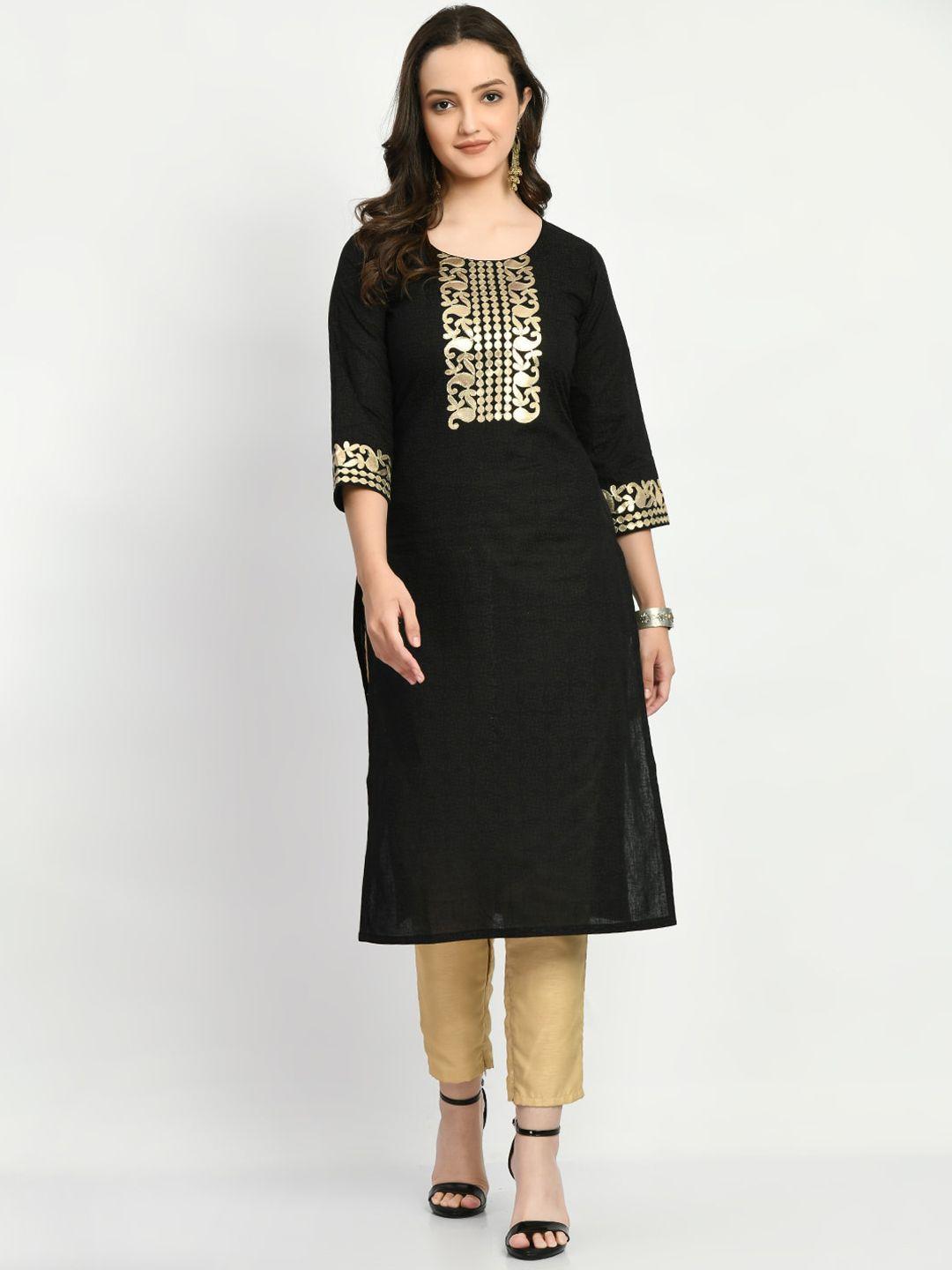 akshatani ethnic motifs yoke design round neck straight patch work cotton kurta