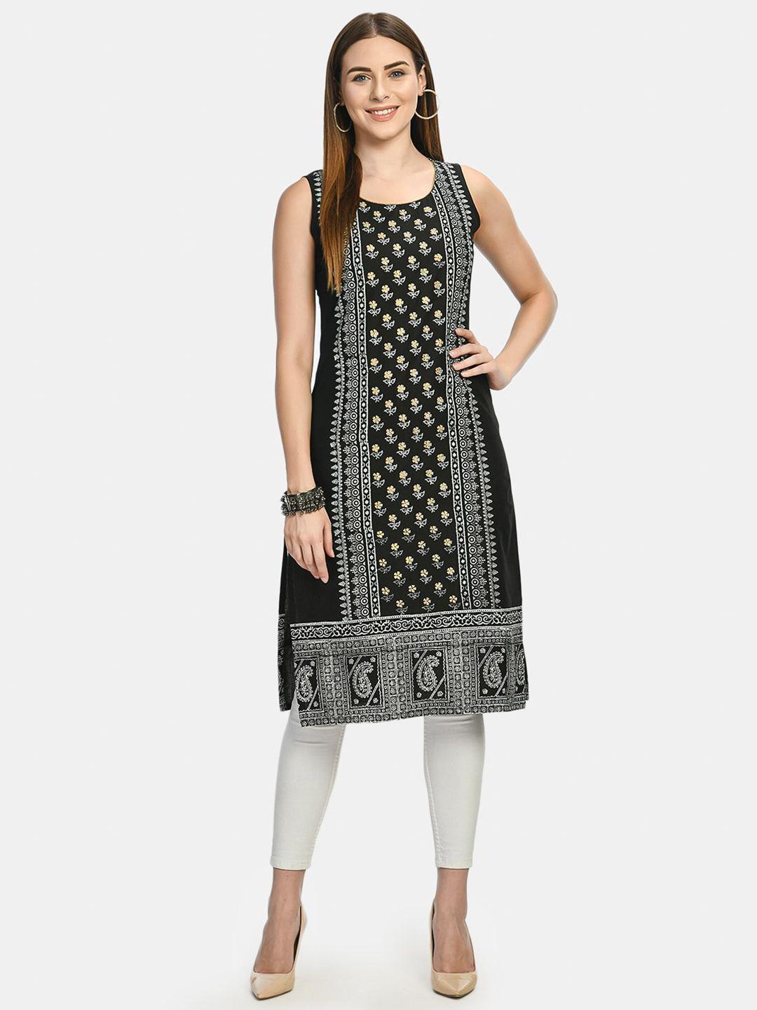 akshatani women black & yellow floral printed floral kurta