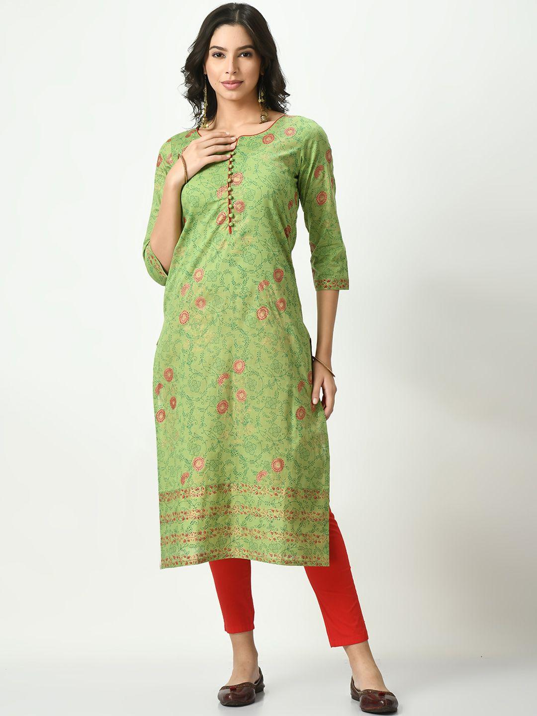 akshatani women green printed chikankari kurta