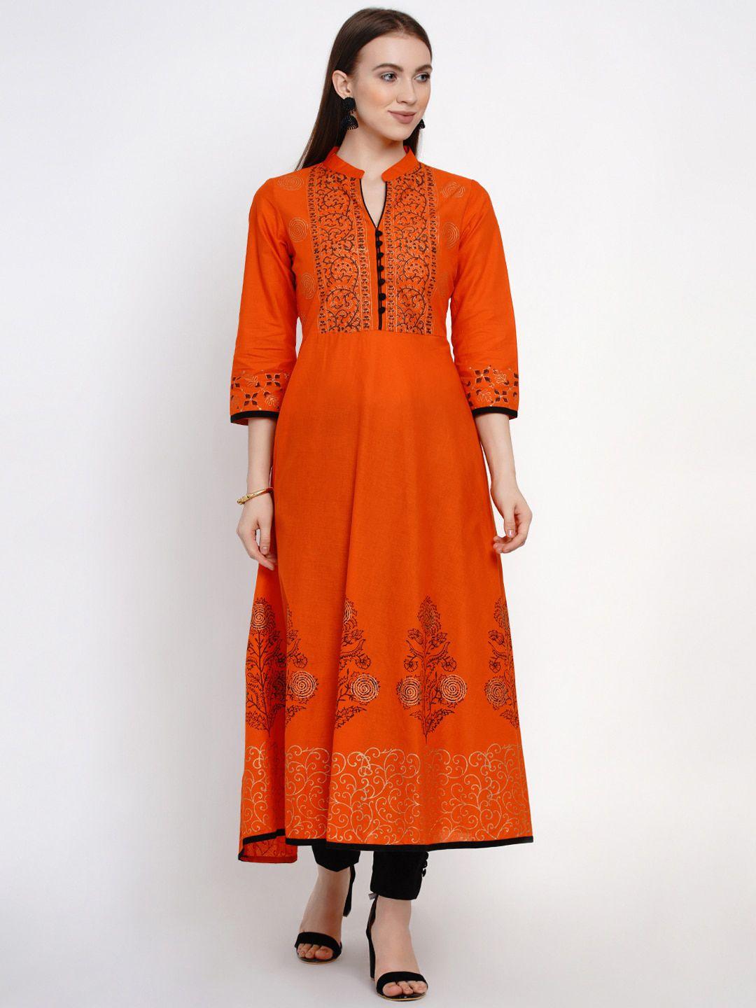 akshatani women orange printed anarkali kurta