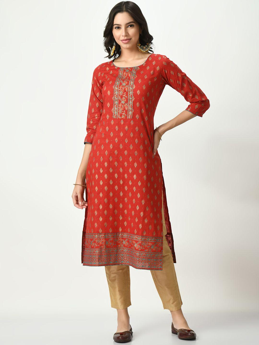 akshatani women red ethnic motifs embroidered kurta