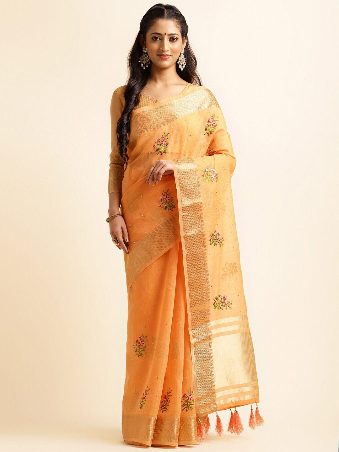 alagini  floral embroidered zari silk cotton taant saree