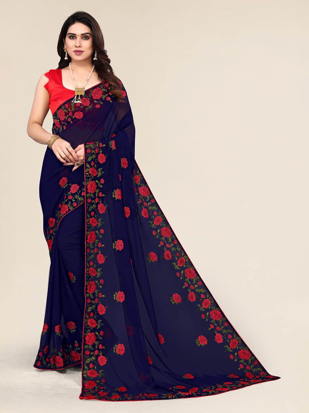 alagini floral embroidered pure georgette saree