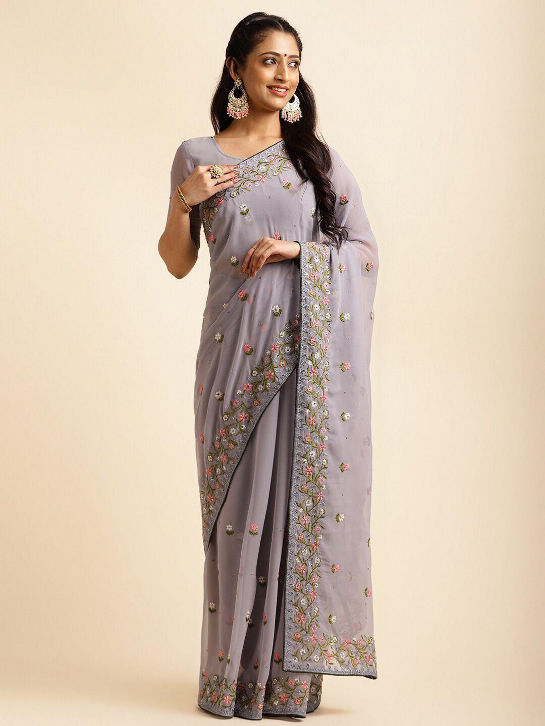 alagini floral embroidered zari detailed saree