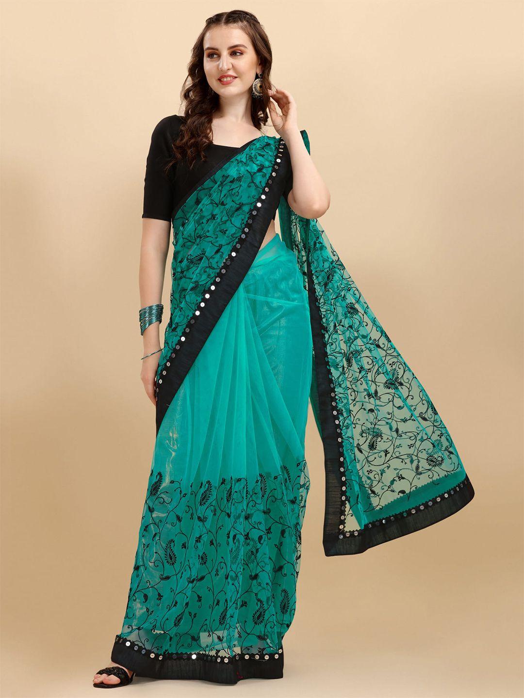 alagini paisley embroidered sequinned net chanderi saree