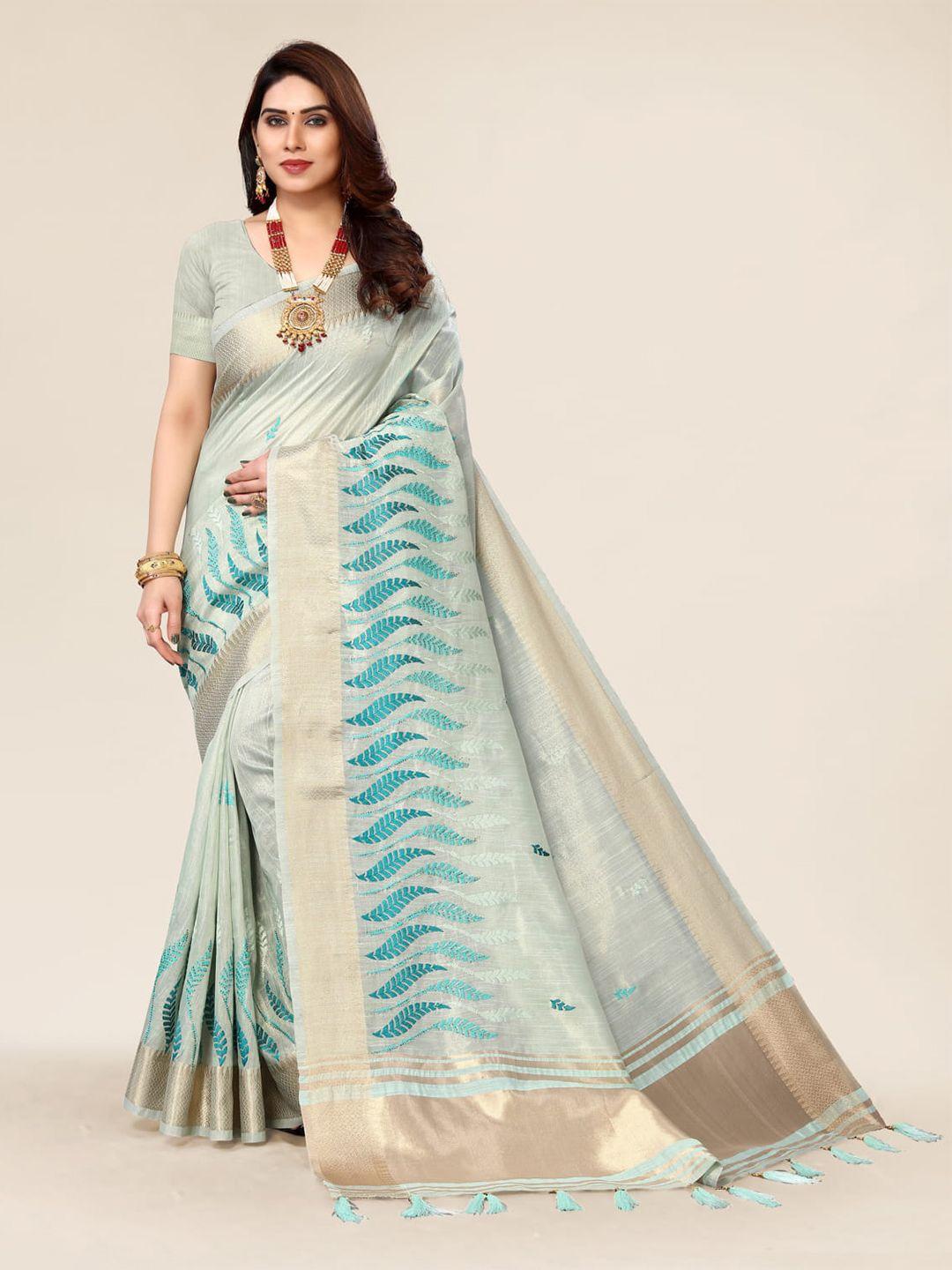 alagini turquoise blue & gold-toned embellished zari silk blend leheriya saree
