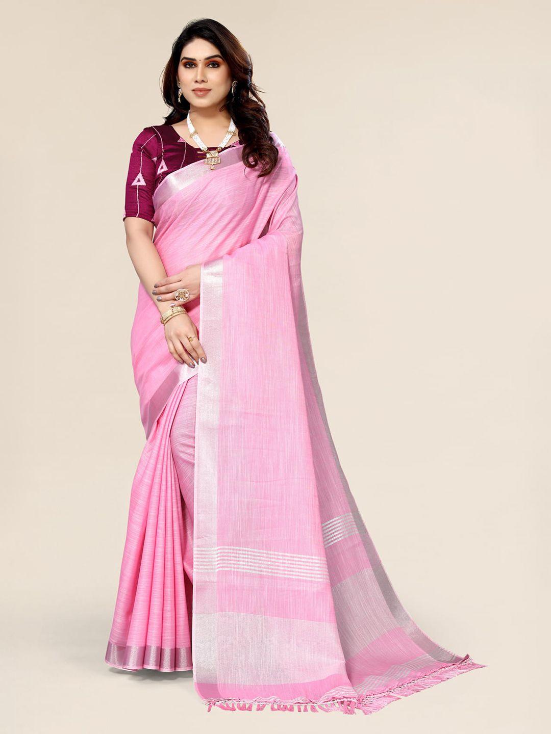 alagini zari detail pure linen saree