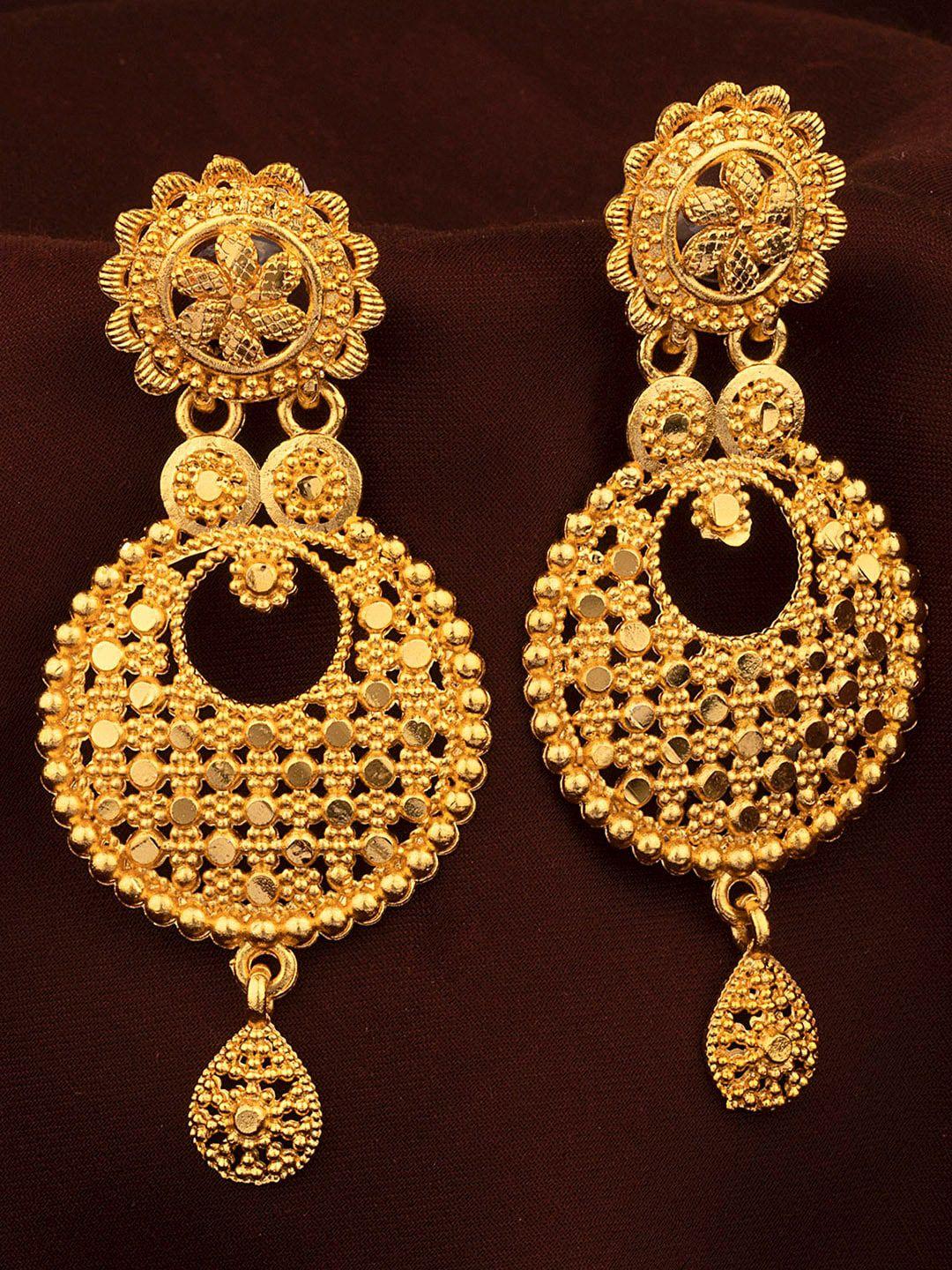 alamod gold plated contemporary shaped chandbali earrings