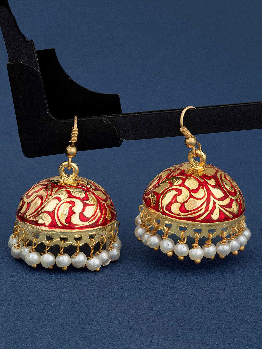 alamod gold-plated beaded dome shaped jhumkas earrings