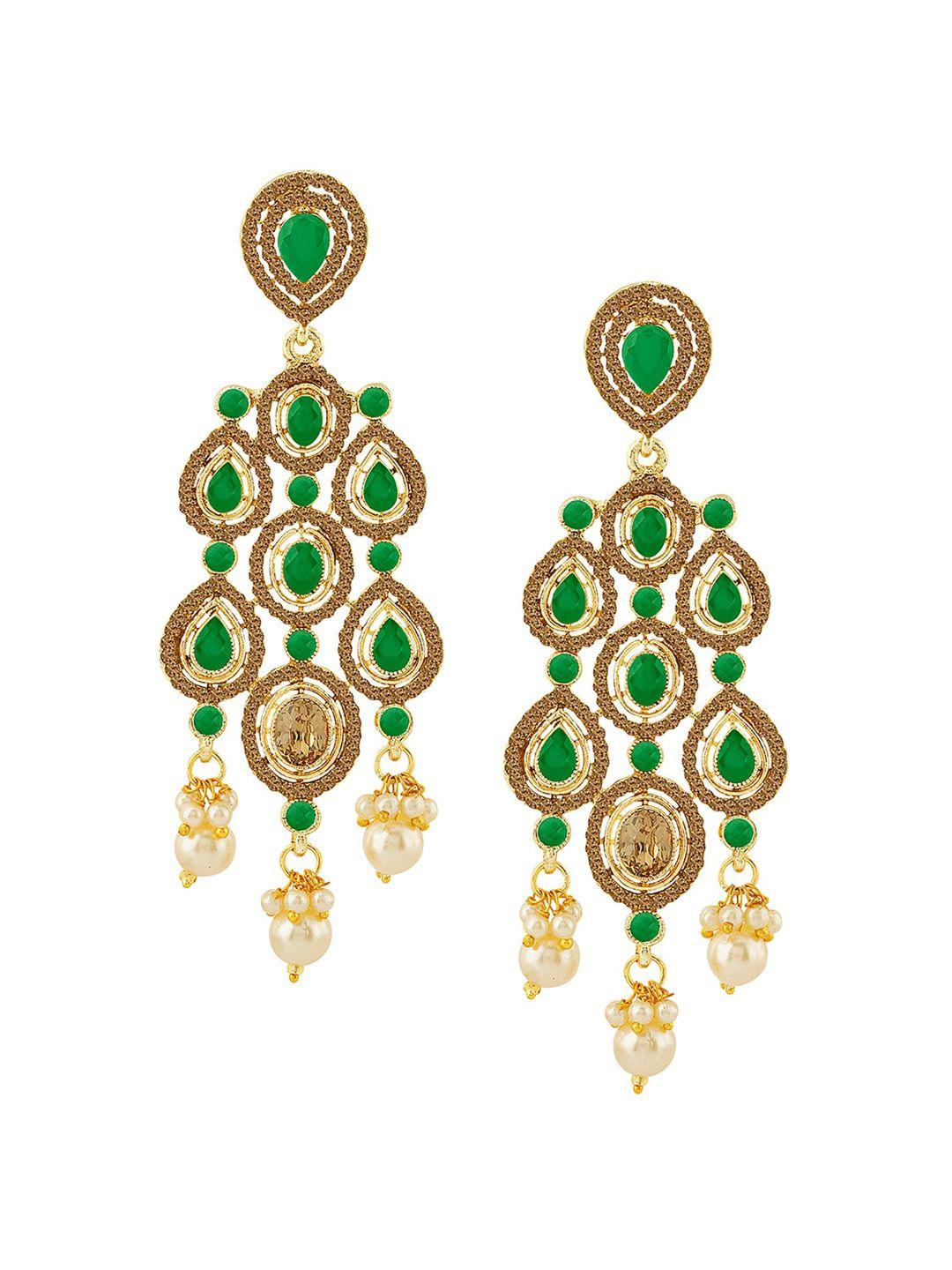 alamod gold-plated classic stone studded & beaded drop earrings