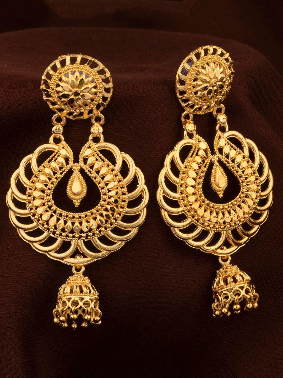 alamod gold plated contemporary shaped chandbali earrings