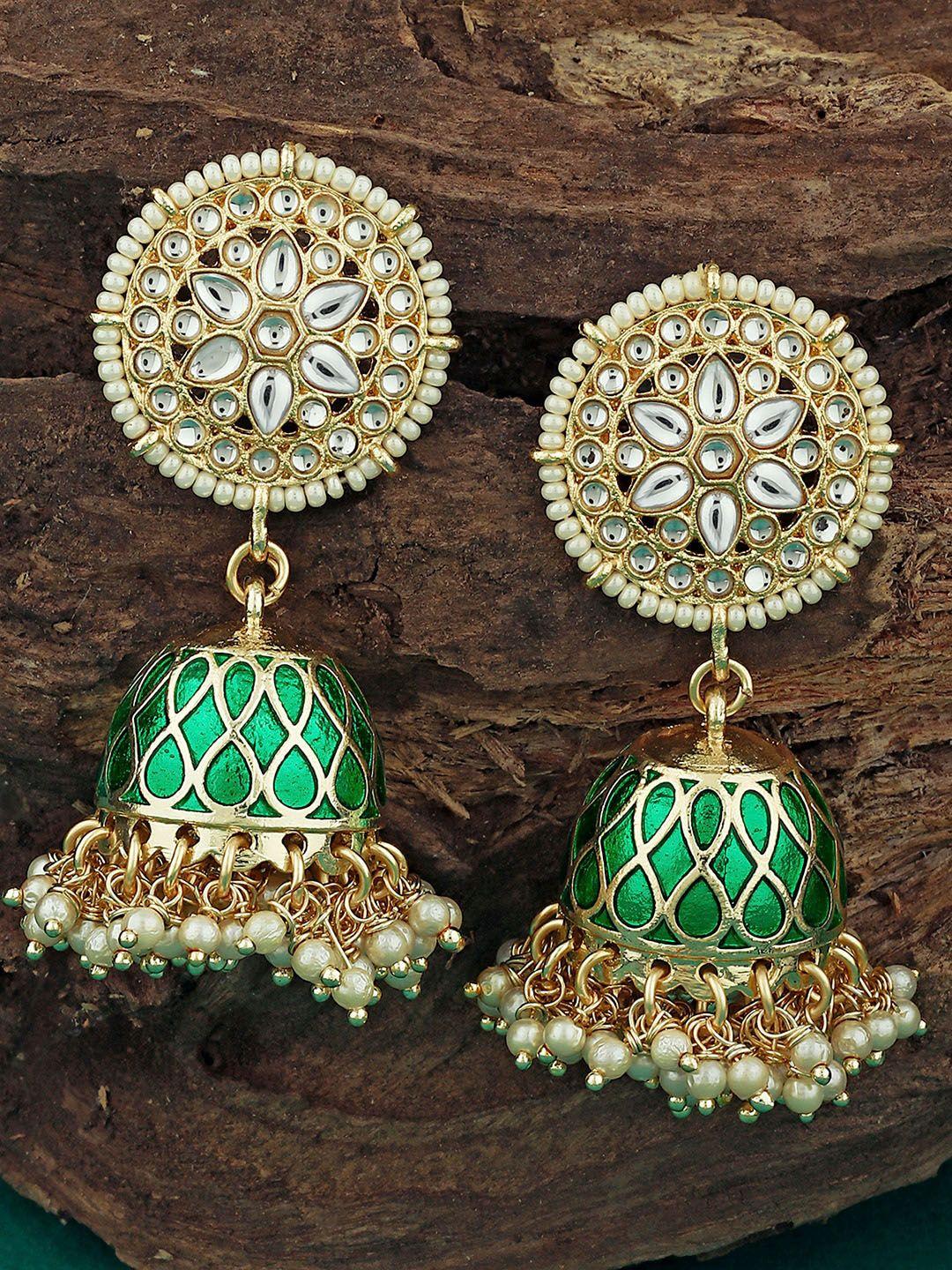 alamod gold-plated enamelled classic jhumkas earrings