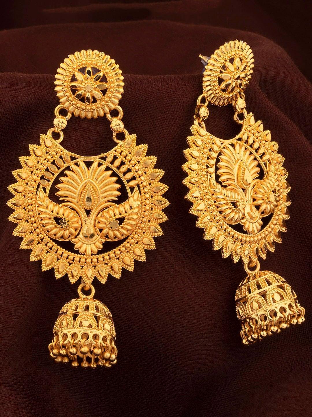 alamod gold-plated peacock shaped jhumkas earrings