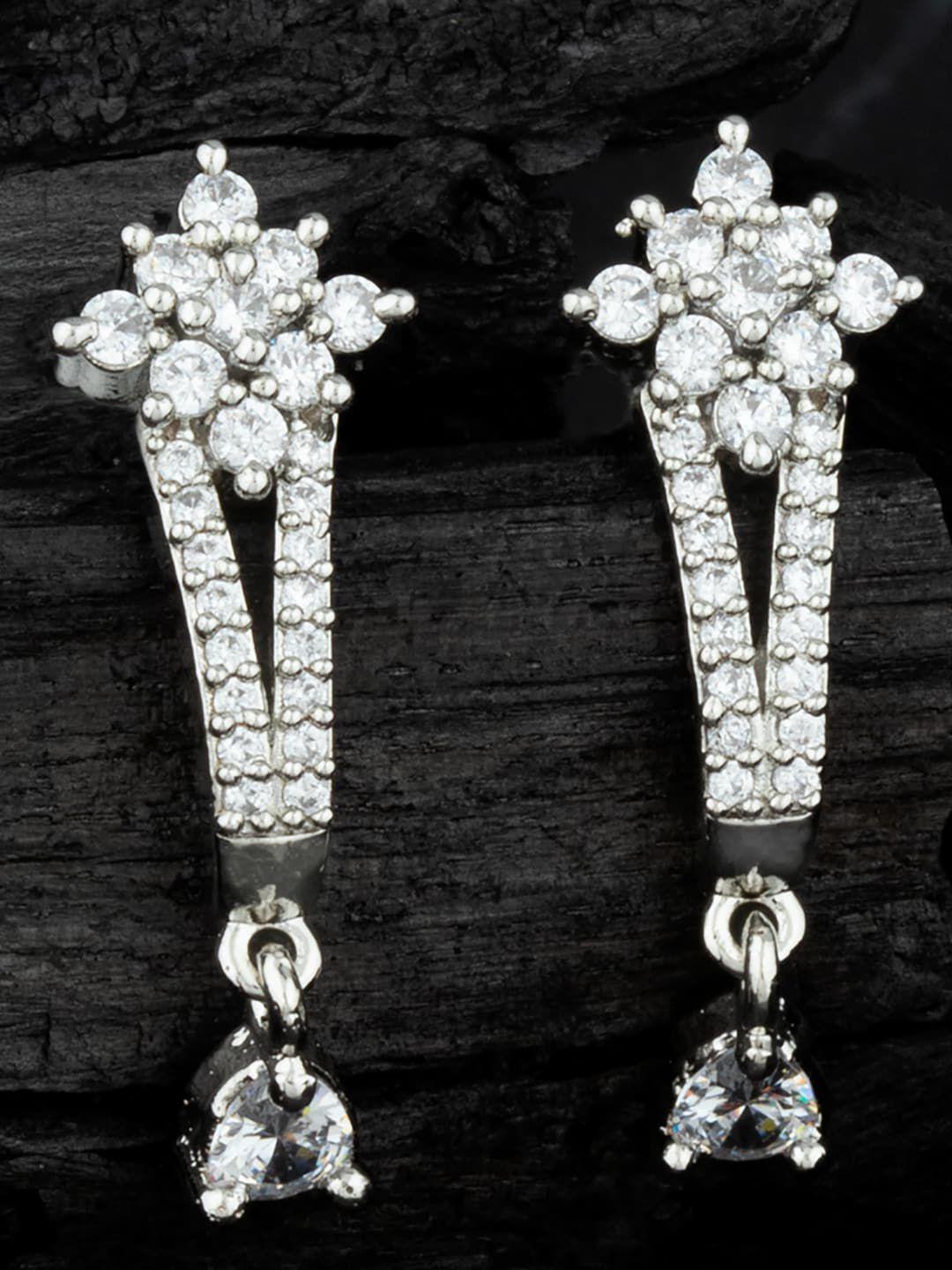 alamod silver-plated cubic zirconia diamond shaped drop earrings