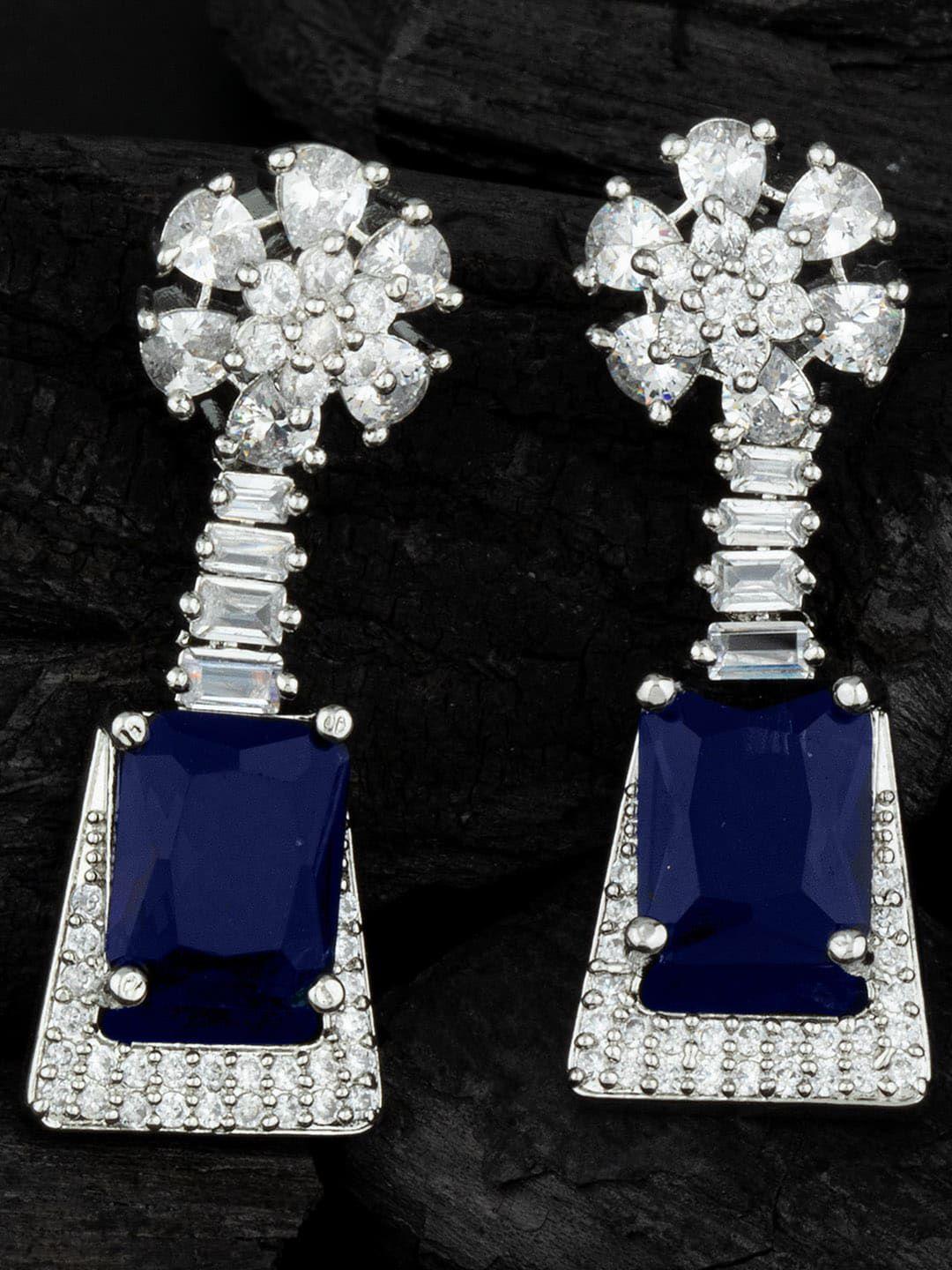 alamod silver-plated cz  studded geometric drop earrings