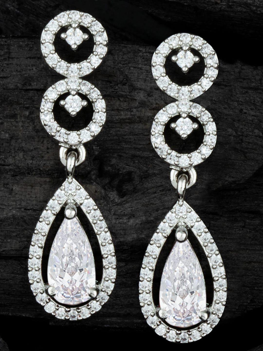 alamod silver-plated teardrop shaped cubic zirconia drop earrings